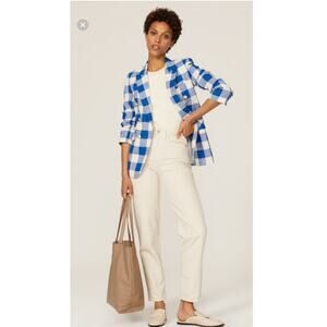 VERONICA BEARD Blue White Gingham Cotton Blend Oversized Bexley Jacket Blazer 10